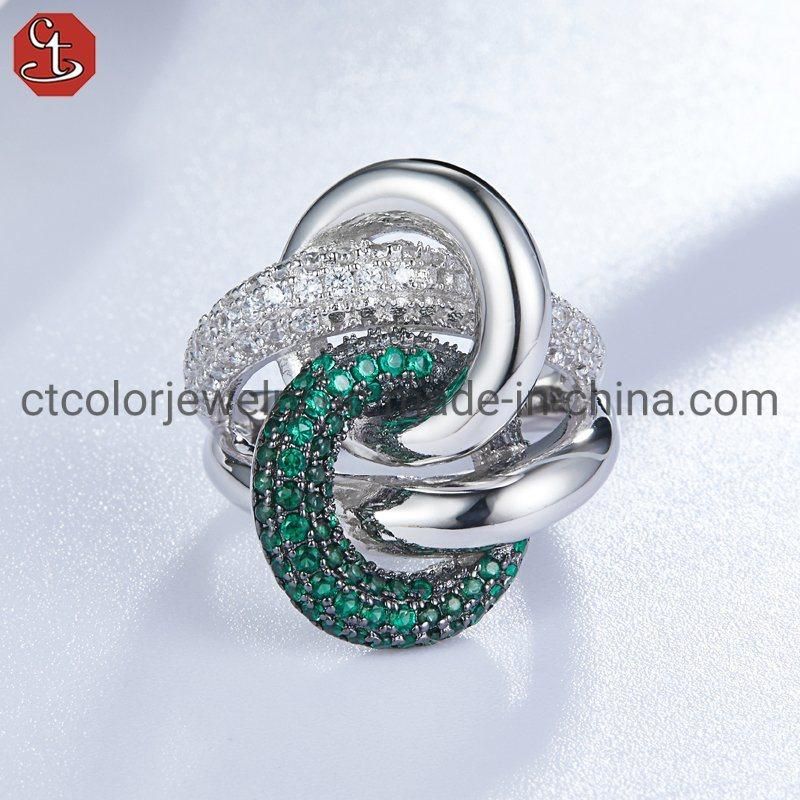 New Hiphop 925 Silver Two Tone Color Cubic Zircon Stone Ring Charm Jewelry