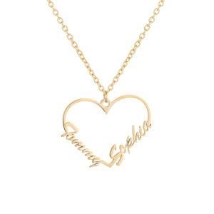 Gold-Plated Stainless Steel Customizable Heart Shape Two Name Necklace