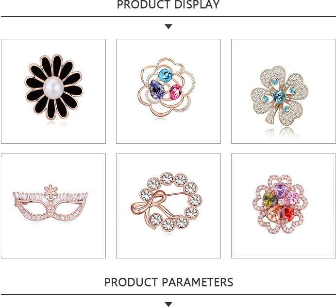 2020 Fashion Jewelry Flower Shape Gold Brooch with Blue Rhinestone