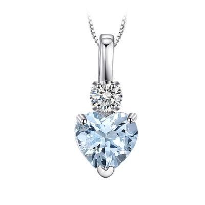 Heart Love Genuine Sky Blue Topaz Pendant Necklace Silver Jewelry for Women Wholesale