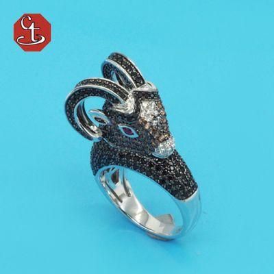 Luxury Fashion Classic Ring Animal Sheep Head Copper Zircon Ring African Hip Hop Street Style Jewelry
