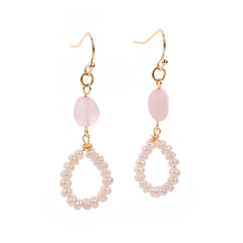 Fashion Pebble Pink Crystal Pearl Earrings Jewelry