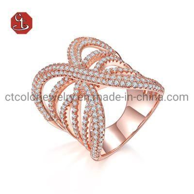 High-End Intertwine Silver Ring with Cubic Zircon Luxury Inlaid Rings for Women
