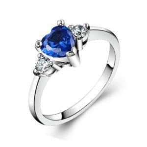 New Arrival Heart Shaped Tanzanite CZ Three Stone Fashion Ring