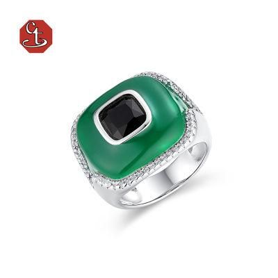 High Quality Enamel Ring with Created Black Gemstone