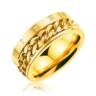 Mens Rings Stainless Steel Ring with Roman Numerals Curb Chain Inlaid Fashion Jewelry