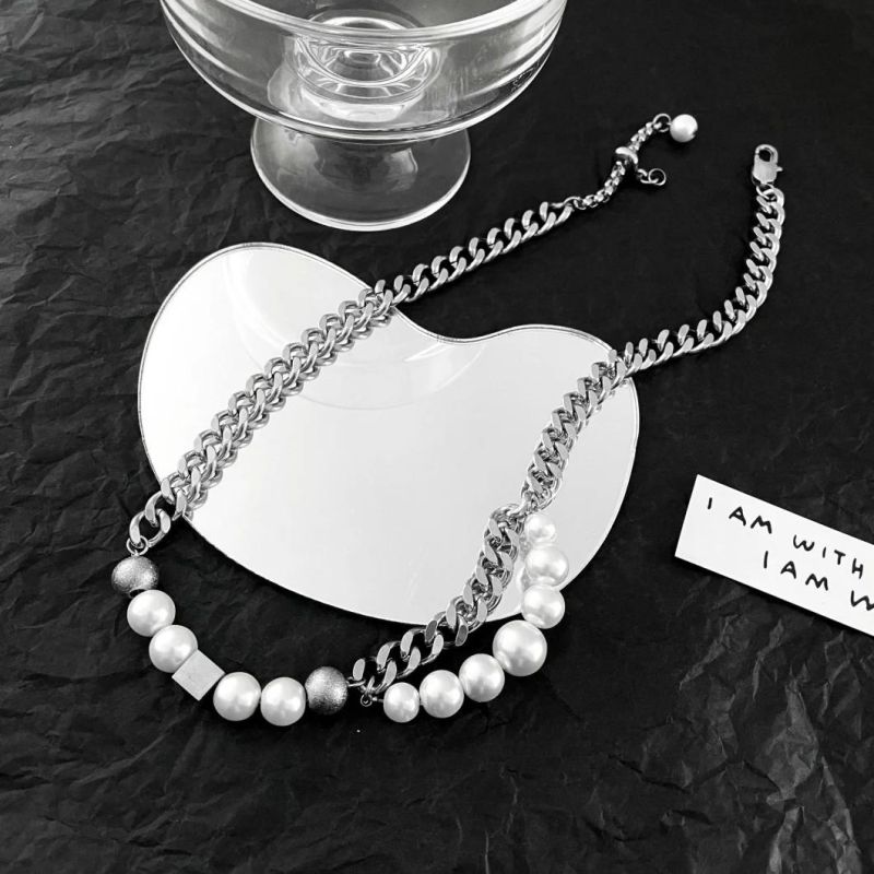 Manufacturer Custom Jewelry Set High Quality Stainless Steel Pearl Necklace Double-Layer Design Collarbone Chain Jewellery Set Men Fashion Jewelry Set
