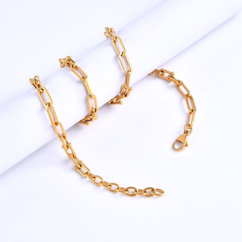 18K Gold Chunky U Shaped Choker Link Chain Necklace Pinball Linked Stainless Steel Jewelry Gift for Her
