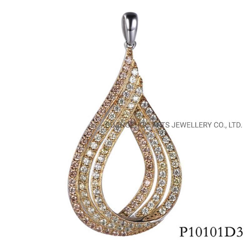 925 Sterling Silver Color Stones Pave Setting Drop Shaped Pendant