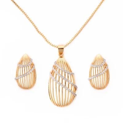 Fashion Accessories 18K Gold Plated Silver Alloy Women Jewelry Chain Sets Pendant Necklace with CZ Crystal