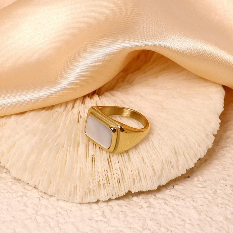 White Shell Gold Stainless Steel Hip Hop Geometric Gift Luxury Finger Plated Wedding Ring Jewelry Woman