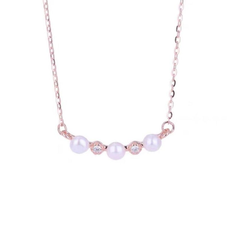 Grace Rose Gold Plated 925 Silver Jewelry Fresh Water Pearl Necklace Chain