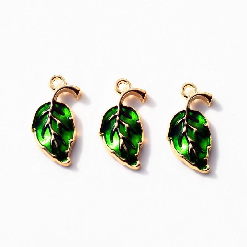 Green Leaf Alloy Enamel Charms Pendants for Making DIY Bracelets Necklaces Keychain