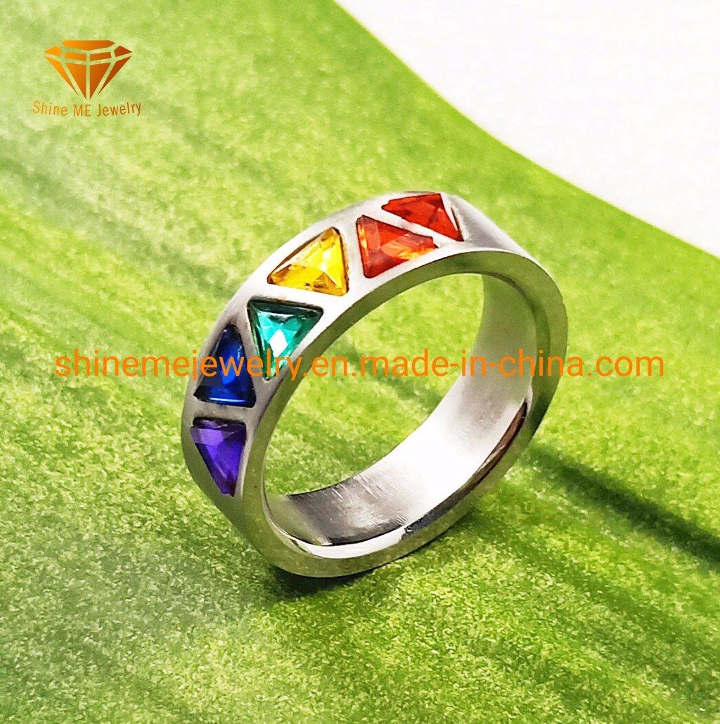 Fashion Jewelry 6PCS Colors Triangle Stones Stainless Steel Ring SSR1922