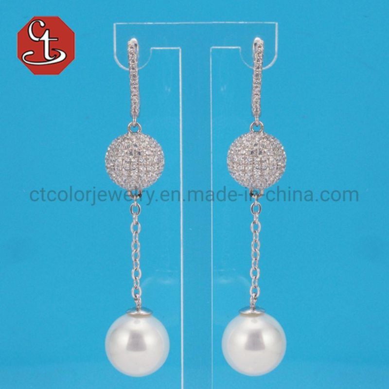 Costume Fashion Imitation 18K 14K Gold Plated Jewelry with Long Drop Pearl Earring for Women