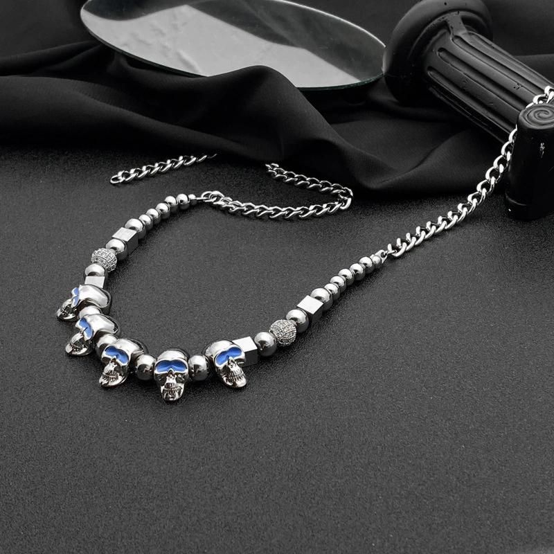 Manufacturer Custom Hip Hop Jewellery High Quality Asaprocky Blue Eyes Skull Steel Ball Ins Men and Women Necklace Jewelry Chain Man Fashion Jewelry
