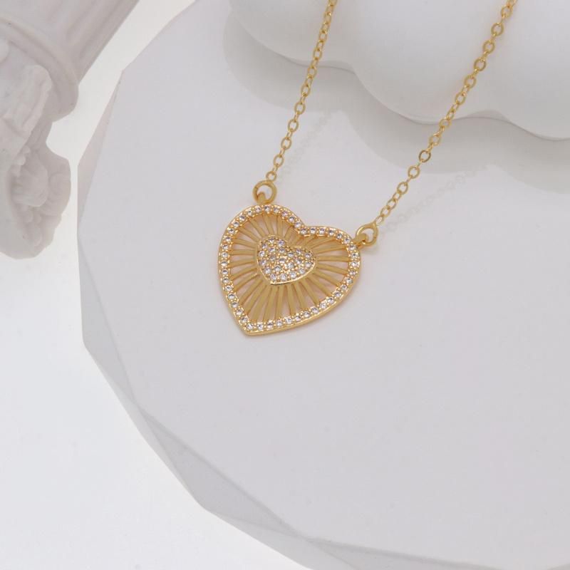 Wholesale Heart Shaped 18K Gold Zircon Women Fashion Necklace