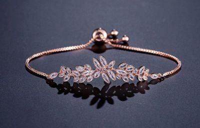 Rose Gold Adjustable Chain Bracelet for Brides. Bridal Wedding CZ Bracelet, Fashion Bracelet