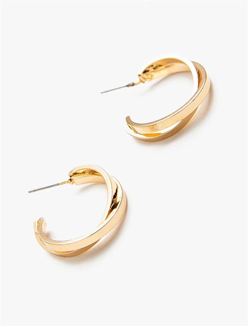 Manufacture New Design 2 Rows Interknit Square Iron Hoop Earring Big Dots 18K Gold Plated Alloy Hoop Earrings for Women Fashion Jewelry
