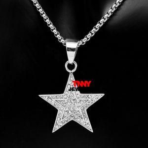 24&quot; Double Star Charm Necklace &amp; Pendant with Chain Gold Silver Iced Bling Men&prime;s Women Stainless Steel Hip Hop Jewelry Gift
