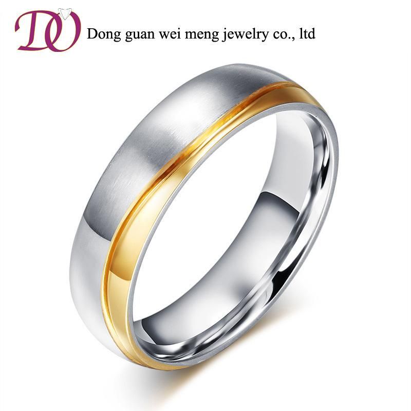 Gold Color Curved Groove Silver Stainless Steel Titanium Ring