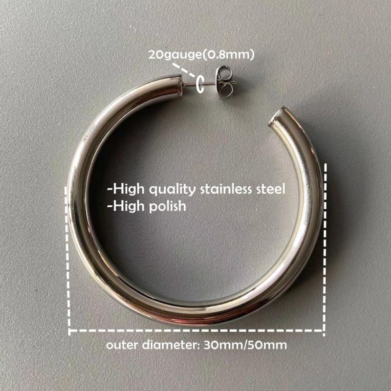 Stainless Steel Women′ S Hoop Earrings with 14K Gold Plated and Steel Colour for Women Jewelry