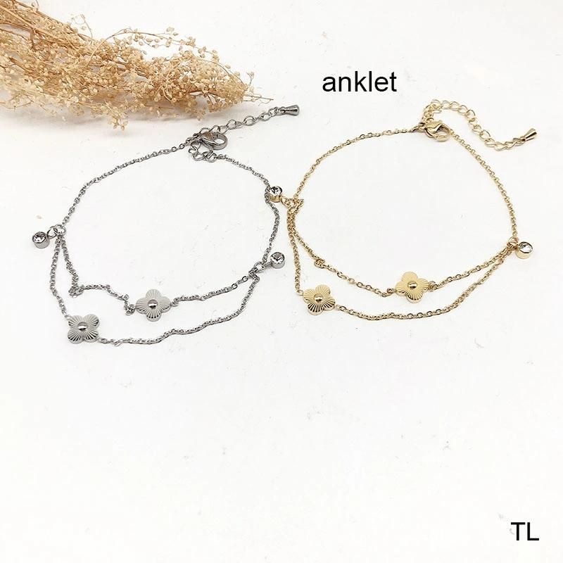 Manufacturer Customized Stainless Steel Jewelry High Quality Waterproof Heart-Shaped Zircon Anklets Jewelry Supplier Gold Foot Chain