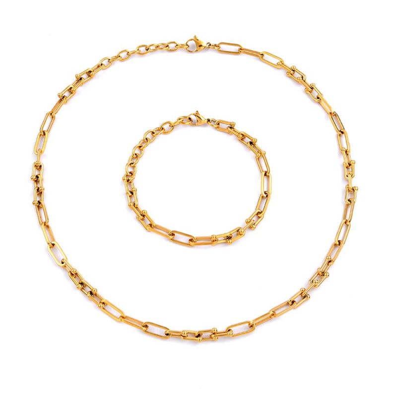 Facshion Stainless Steel Jewelry Gift 18K Gold Chunky U Shaped Choker Link Chain Pinball Linked Necklace