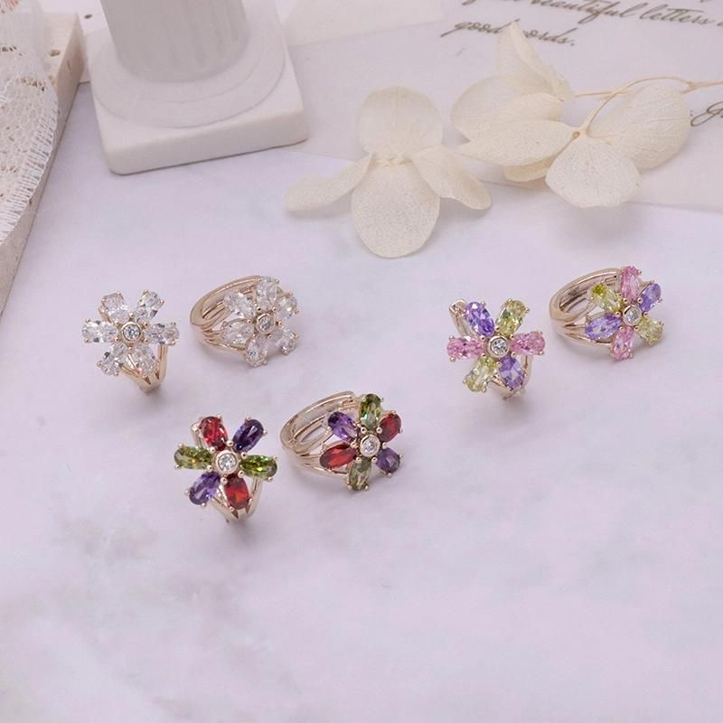 Colorful Zircon Inlaid Gold-Plated Jewelry Earrings