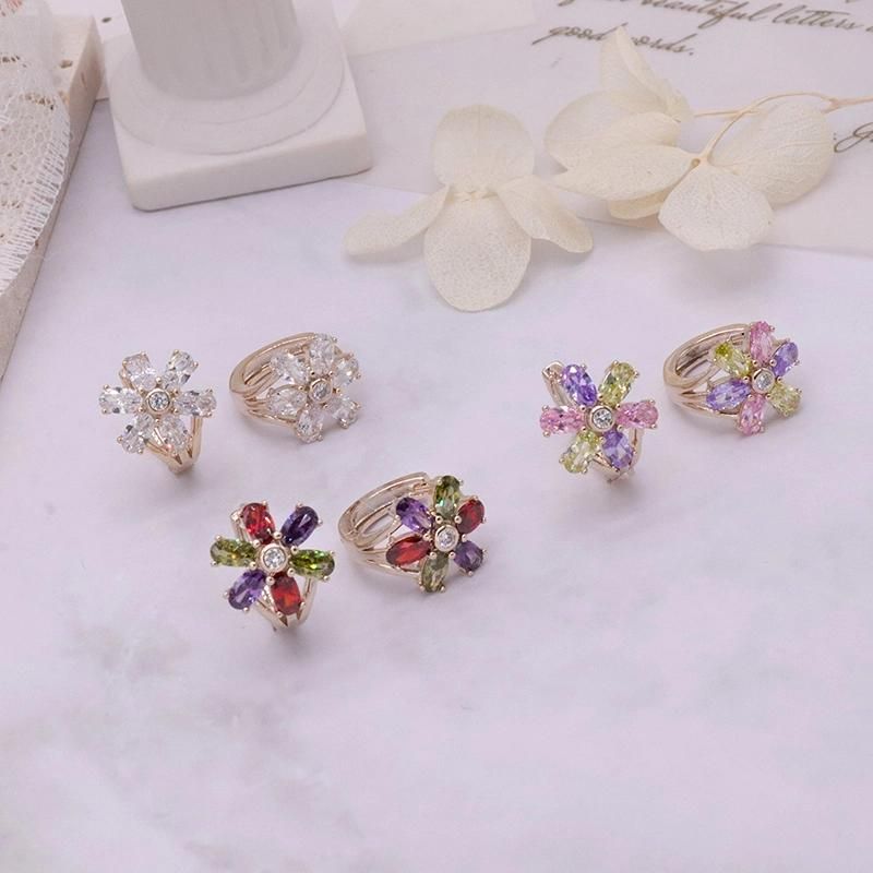 Colorful Zircon Inlaid Gold-Plated Jewelry Earrings