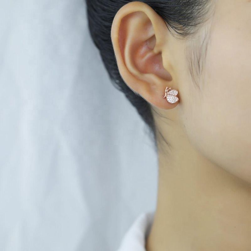 Real 925 Sterling Silver Earrings Cute Butterfly Zircon Animal Stud Earrings for Women Girls Sweet Jewelry Gift