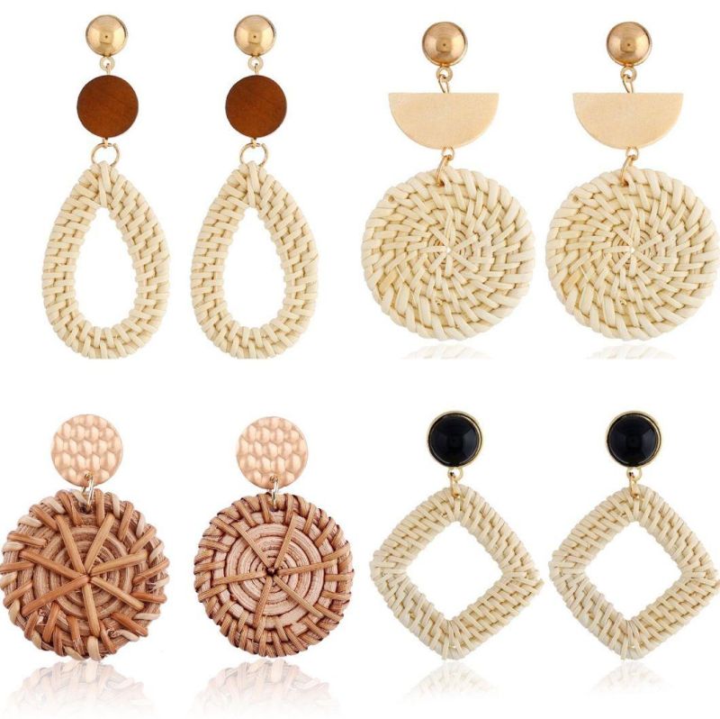 4 Pairs Fashion Jewellery Wicker Braid Hoop Drop Dangle Woven Earring