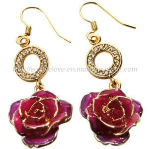 Fashion Accessories 24k Gold Rose Earrings for Wedding Gifts (EH013)