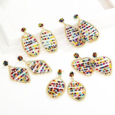 Bohamian Fashion Accessories Hand-Made Colorful Beads Geometry Drop Stud Earrings Jewelry