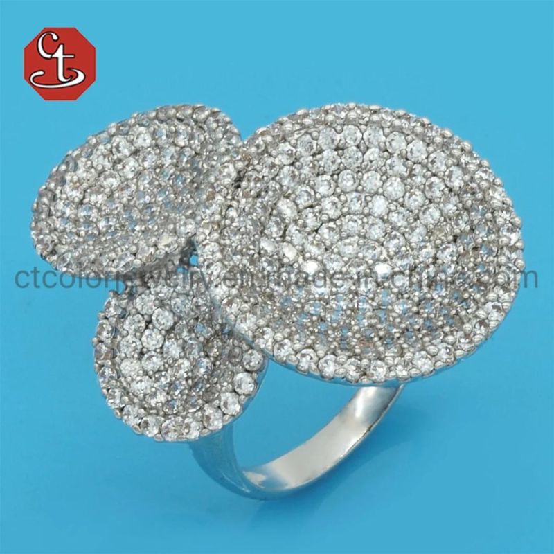Big Creative Luxury Finger Long Wide Rings Personality Exaggerated CZ Micro Pave Silver Jewelry