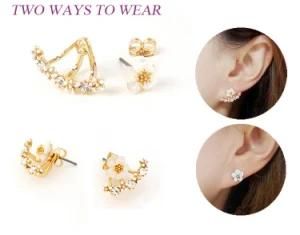 Rose Gold Color Double Sided Flower Crystals Stud Earrings