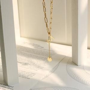 Stainless Steel Letter M Coin Charm Pendant Paper Clip Chain Necklace