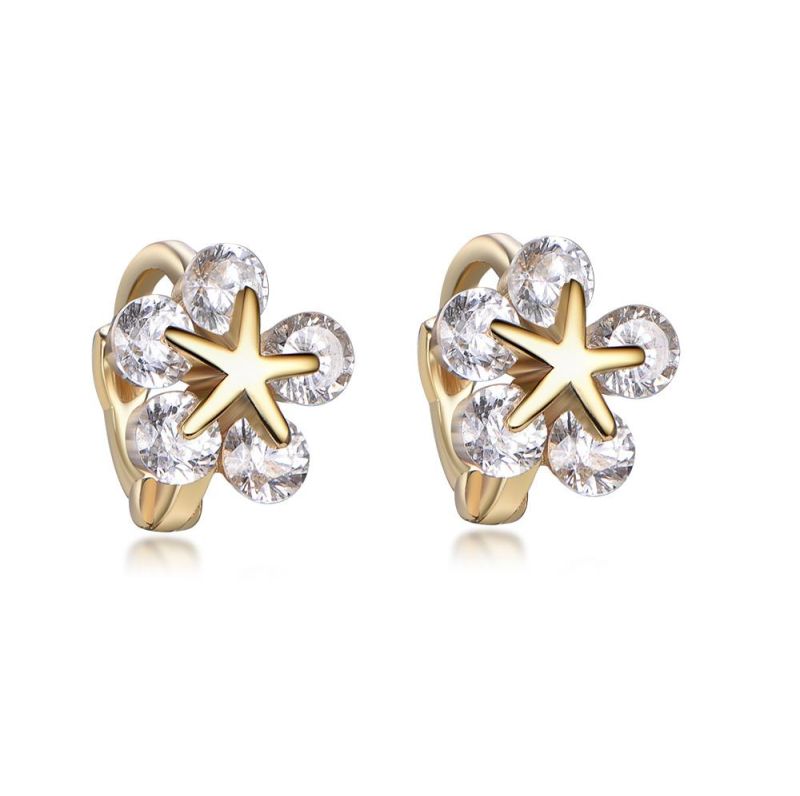 Huggie Flower Earrings 18K Gold 5A Cubic Zirconia Flower Earring 925 Sterling Silver Flower Stud Earring