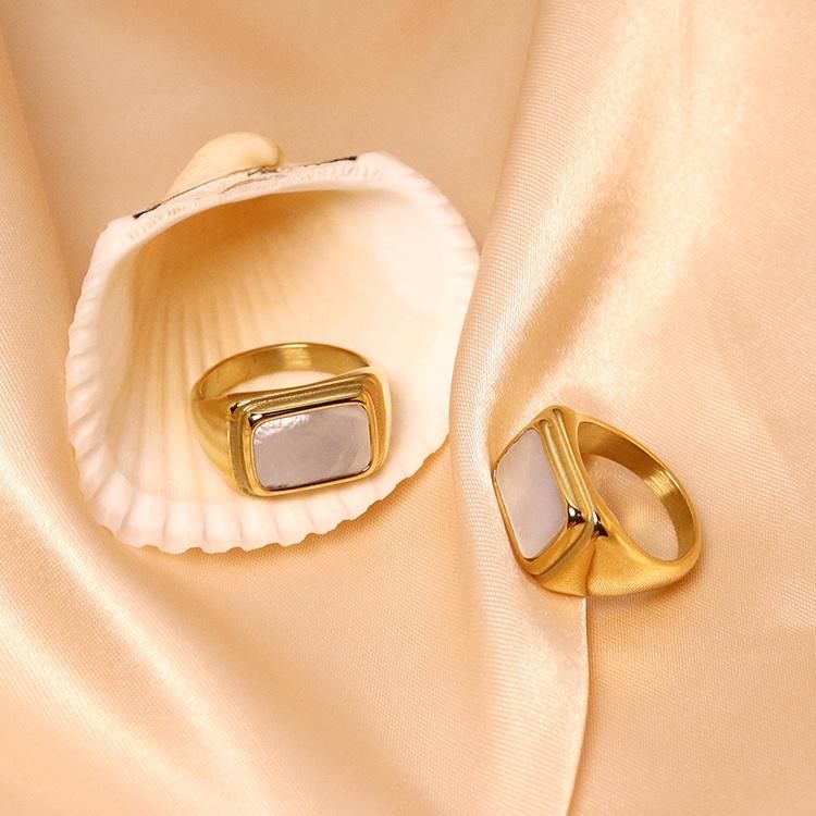 White Shell Gold Stainless Steel Hip Hop Geometric Gift Luxury Finger Plated Wedding Ring Jewelry Woman