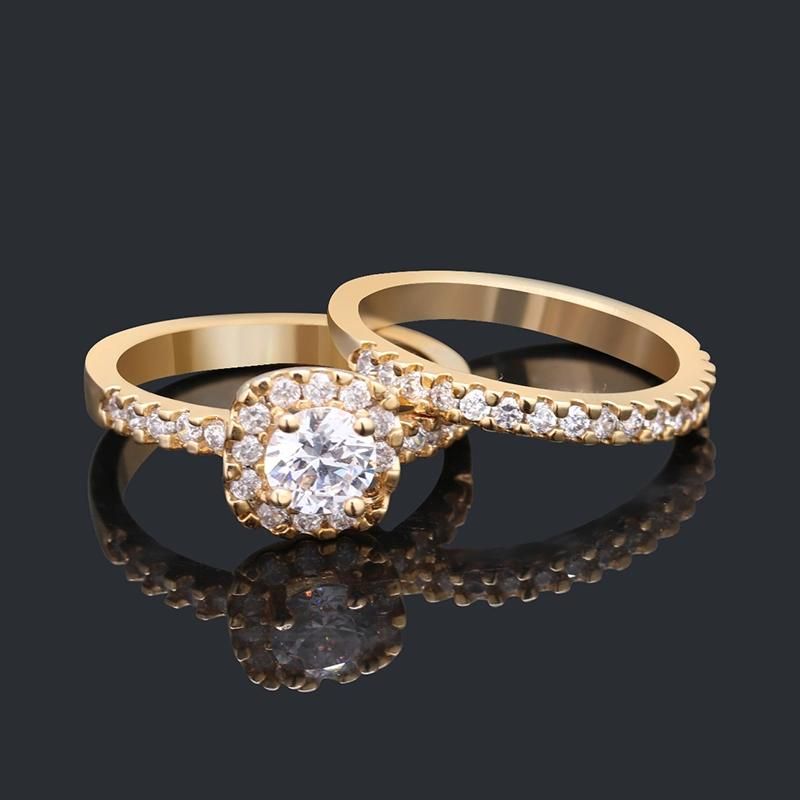 Wedding Round Shape Cubic Zirconia Bridal Engagement Ring Set