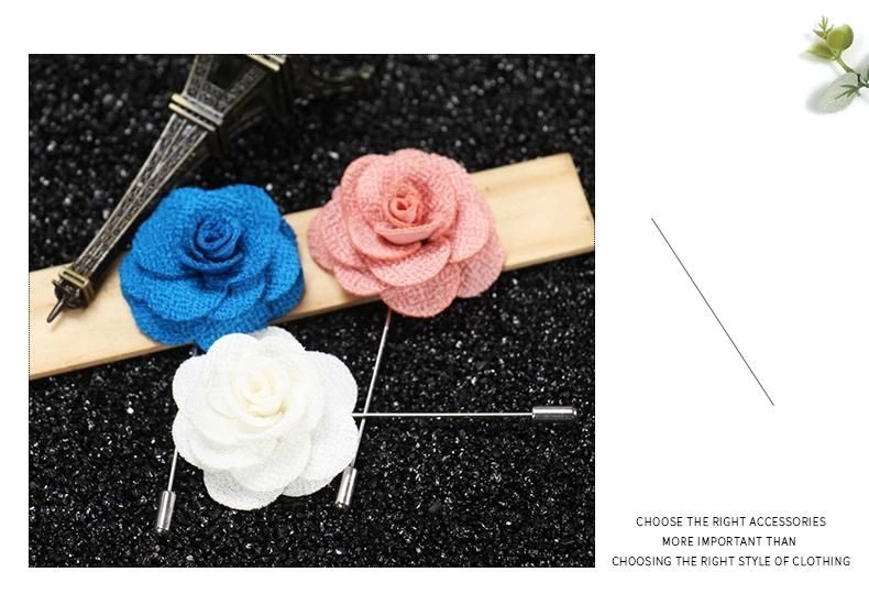Soloid Color Flower Lapel Pin Casual Fashion Handmade Suit Boutonniere Stick Brooches