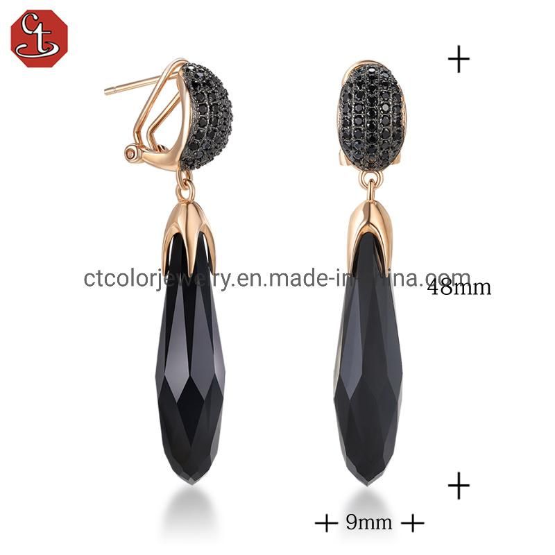 Hotsale fashion jewelry 925 silver earring black crystal earrings for women