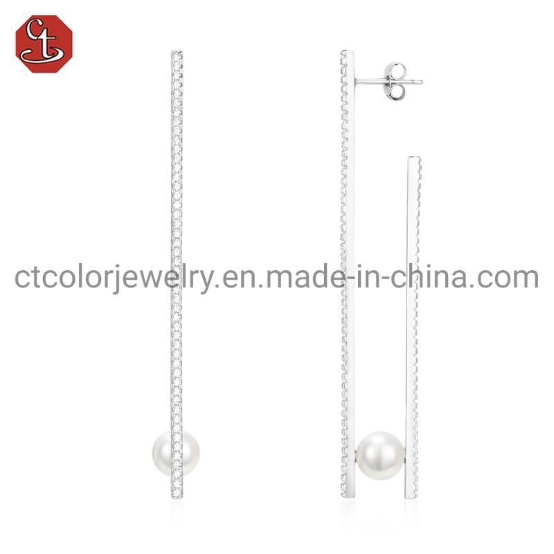 High Quality Jewelry for Wholesale Fashion Costume Imitation 925 Sterling Silver Jewelry with CZ Pearl Earring for Women