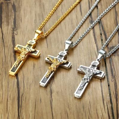 High Quality Religious Necklace Gold/ Silver Stainless Steel Jesus Cross Pendant
