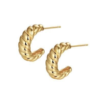 Aiz Jewelry Custom Fashion Designer Women Simple Jewellery 925 Sterling Silver Twisted Dome 18K Gold Croissant Hoop Stud Earrings