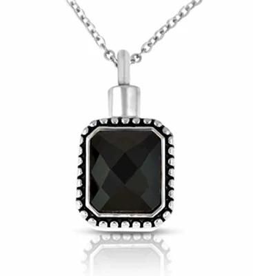 Square Black Glass Cremation Jewelry Pendant for Men