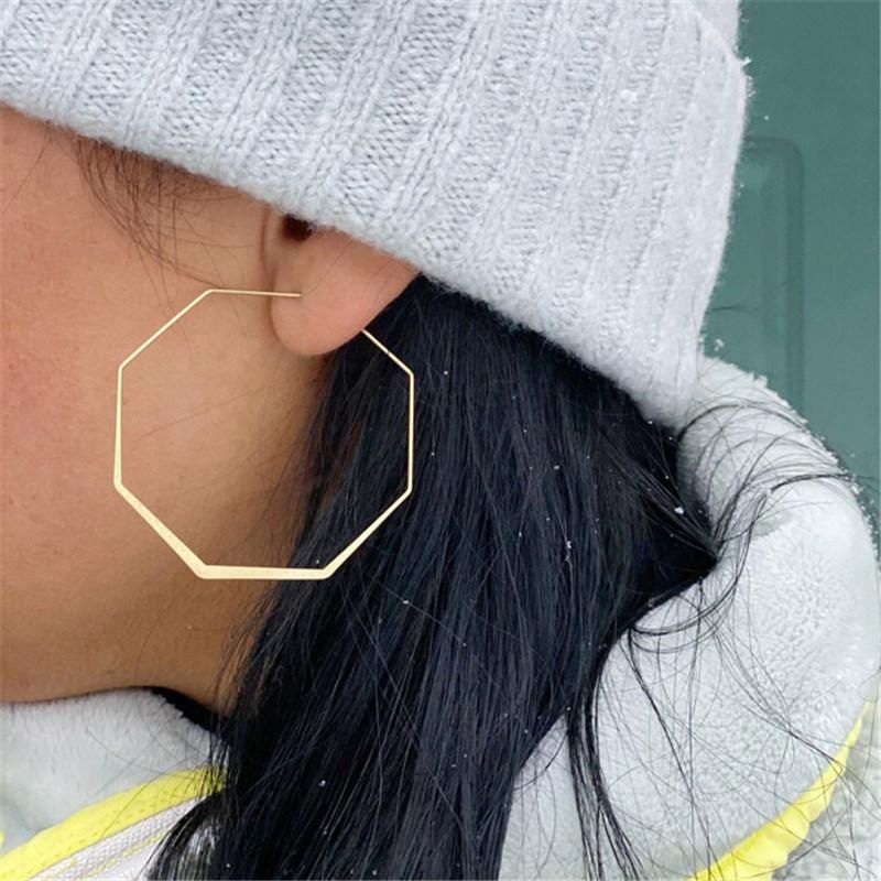 Fashion Delicate Octagonal Hoop Earrings in Rose Gold Gold Silver