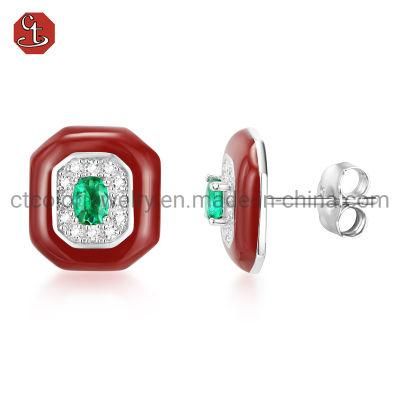 Wholesale Big square Earring Enamel cubic zirconia Elegant Factory Earring for women